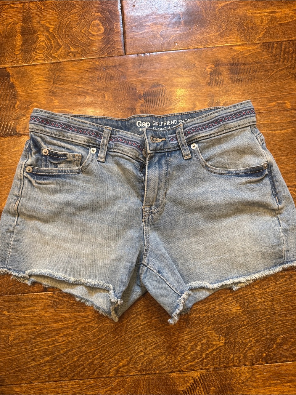 GAP Light Blue Denim Girlfriend Shorts with Frayed Hem